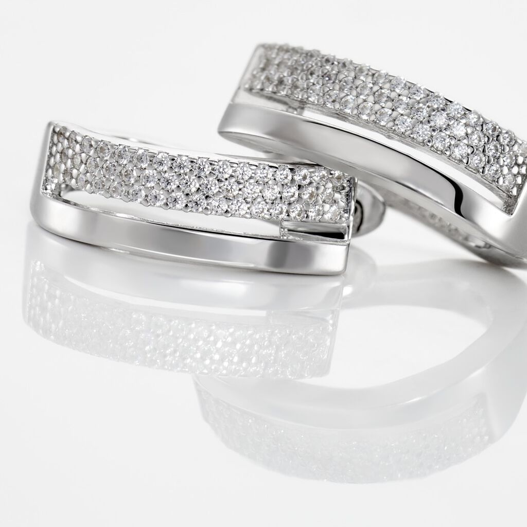 ROSSANA Damen Creolen Silber 925 Zirkonia Wei&szlig;