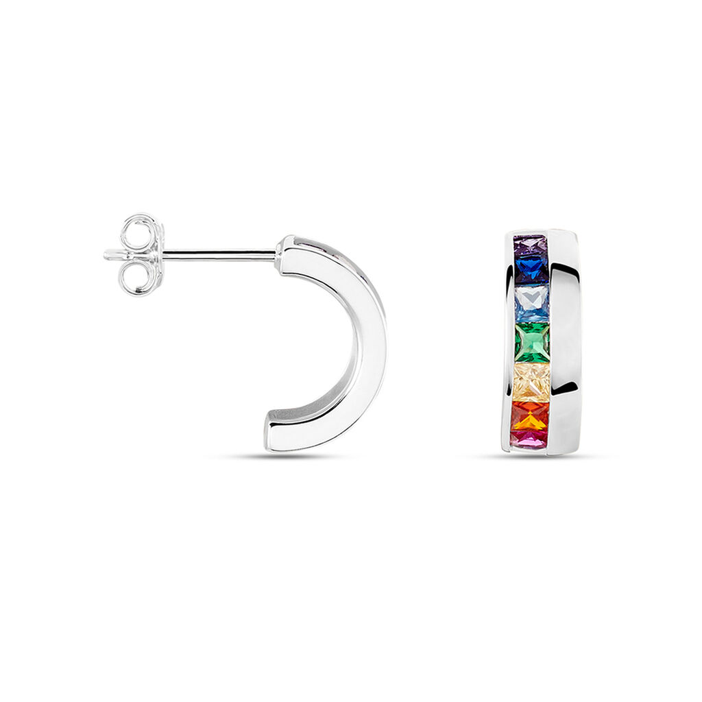 Damen Creolen Silber Silber 925 Zirkonia Violett Barren Tru 15,00mm  - Creolen Damen | OROVIVO