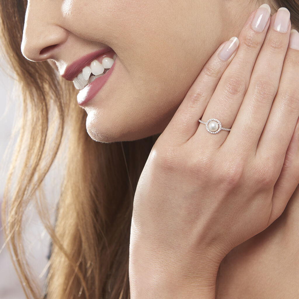 Bague Suada Argent Blanc Perle De Culture Et Oxyde De Zirconium - Spannringe Damen | OROVIVO
