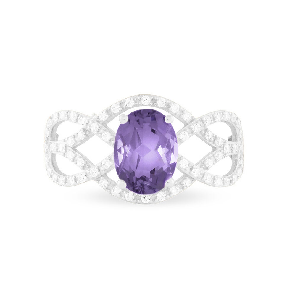 Bague Tina Or Blanc Amethyste Et Diamant - Spannringe Damen | OROVIVO