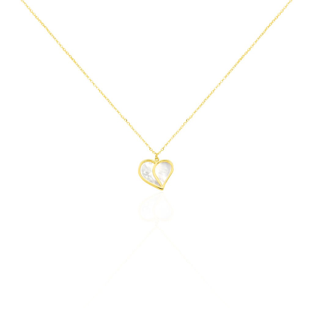 Damen Collier Gold 375 (9 Karat) Perlmutt Perlmutt Herz, Collier mit Stein