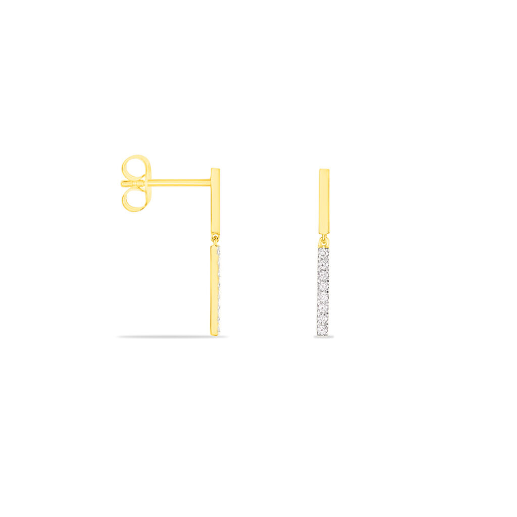Damen Ohrringe Lang Gold Bicolor 375 Diamant 0,11ct Barren Line 2  - Ohrringe mit Stein Damen | OROVIVO