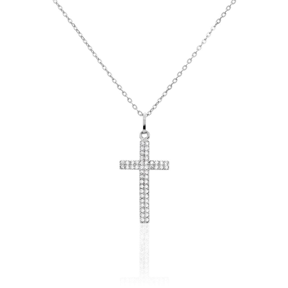 Glänzend Silber Kreuz Halskette mit Kristall Elemente Hochwertig N26 