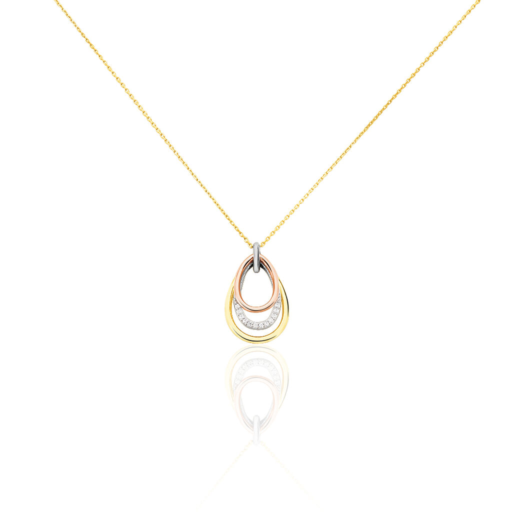 HILLA Damen Collier Gold Tricolor 375 (9 Karat) Zirkonia Weiß Tropfen, Collier mit Stein