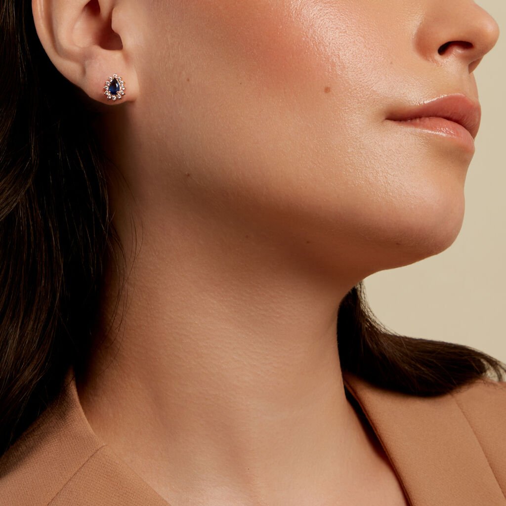 GENEVIEVE Damen Ohrstecker Vergoldet Zirkonia Blau Tropfen