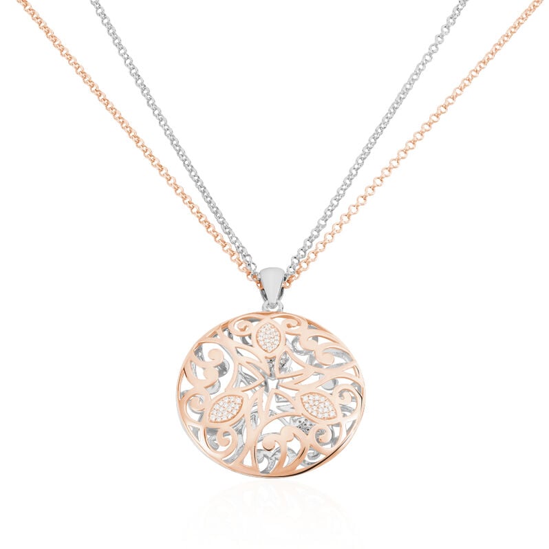 REAH Damen Collier Silber Bicolor 925 Zirkonia Wei&szlig; Arabeske - Halsketten Damen | OROVIVO