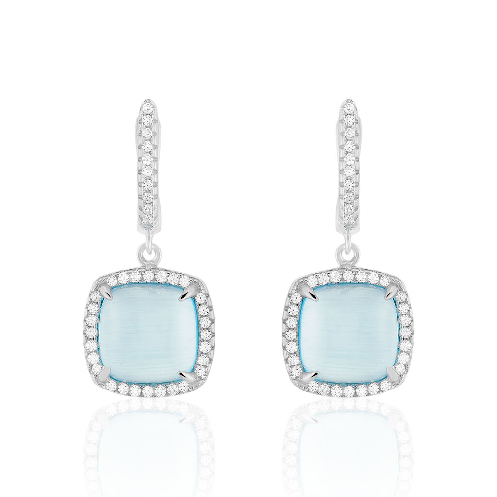 MIRENA Damen Ohrringe Lang Silber 925 Synthetischer Stein Blau 0,36 ct Viereck