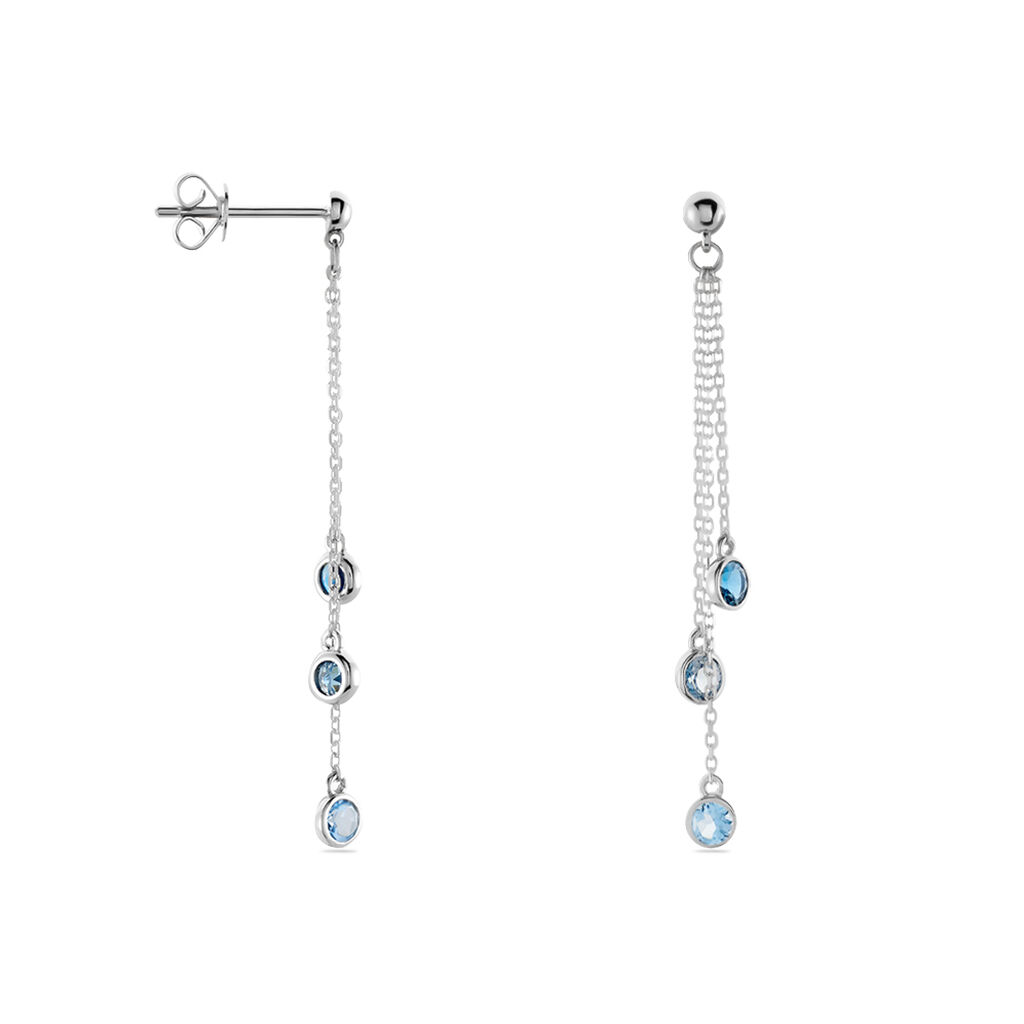 Damen Ohrringe Lang Weißgold 375 Topas Swiss Blue 0,85ct Ebi  - Ohrhänger Damen | OROVIVO