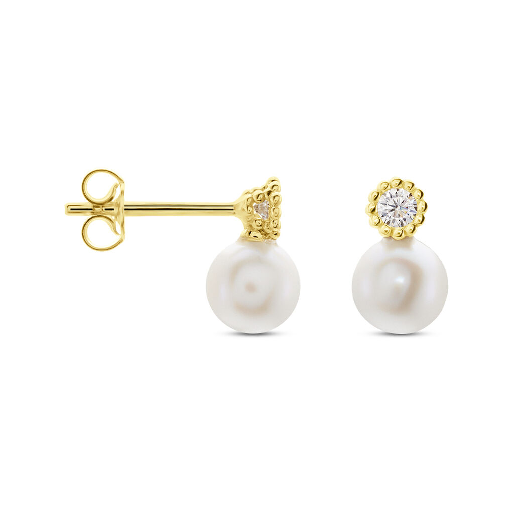 Damen Perlenohrringe Gold 375 Zuchtperle Zirkonia Harmony - Ohrstecker Damen | OROVIVO