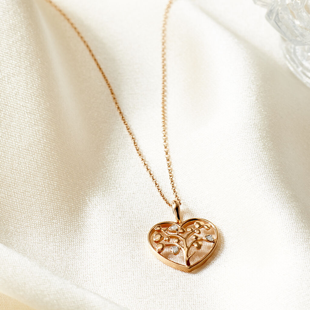 Damen Collier Silber rosevergoldet 925 Diamant 0,01ct Herz Lebensbaum Riana - Halsketten Damen | OROVIVO