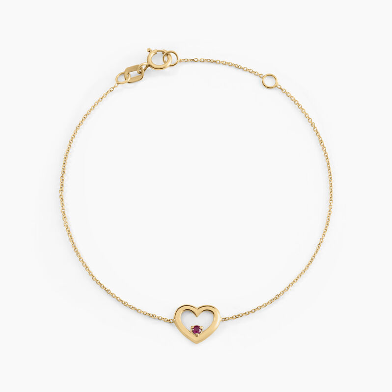 Bracelet Or Jaune Martella Cœur Et Rubis 18cm - Spannringe Damen | OROVIVO