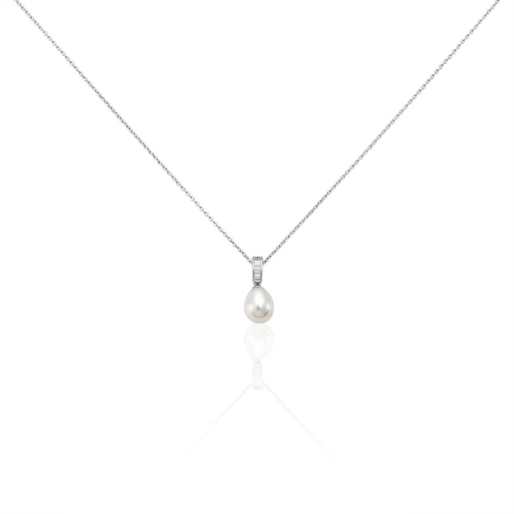 CAROLINA Damen Collier Silber 925 Zuchtperle Weiß 5,37 ct, Collier mit Stein