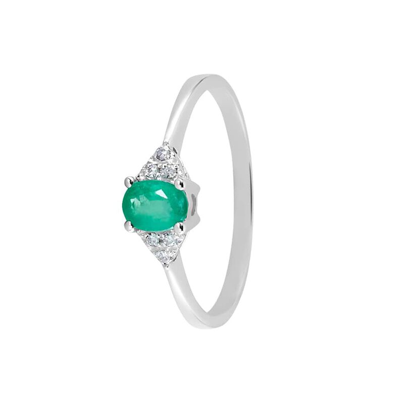 Anello Solitario Elizabeth Crown Oro Bianco Smeraldo Diamante - Spannringe Damen | OROVIVO
