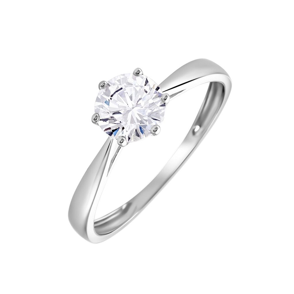 Damen Ring Weißgold 375 Zirkonia Krappe 6  - Ringe mit Stein Damen | OROVIVO