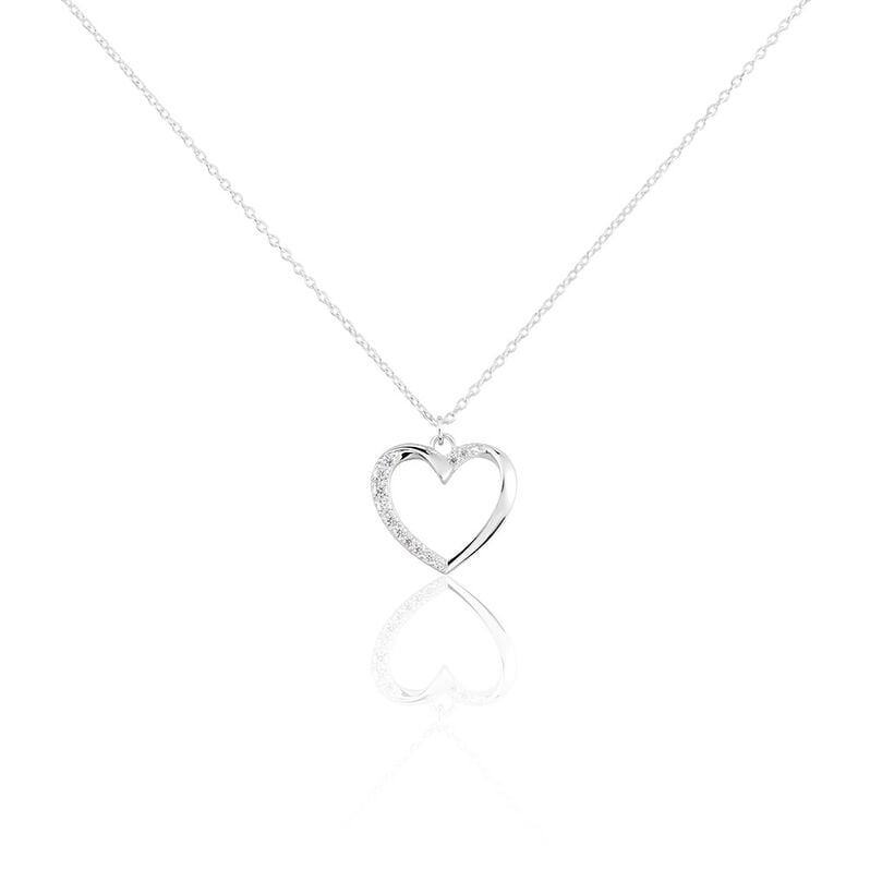 ASHLEY HERZ Damen Collier Silber 925 Zirkonia Wei&szlig; 0,02 ct Herz B 1,2 mm - Halsketten Damen | OROVIVO