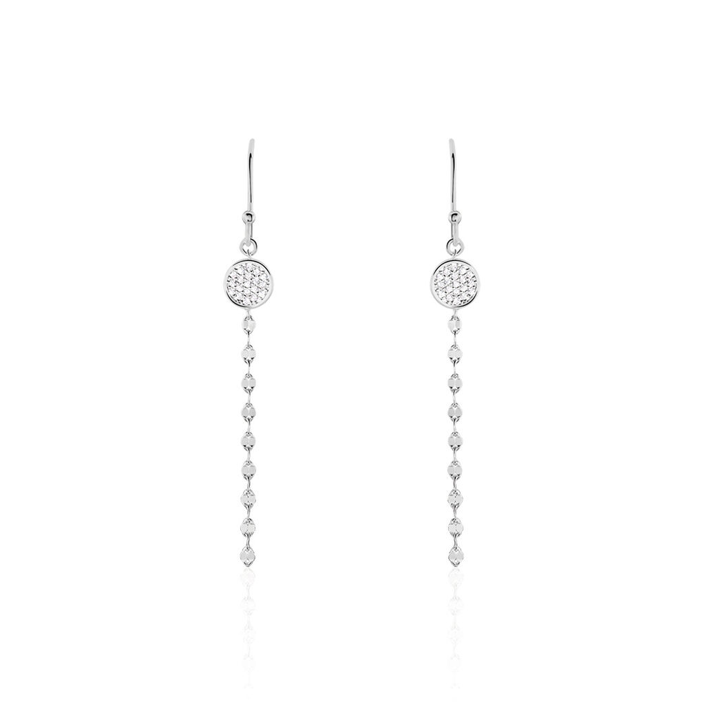 KUMBA Damen Ohrringe Lang Silber 925 Zirkonia Wei&szlig; Kreis