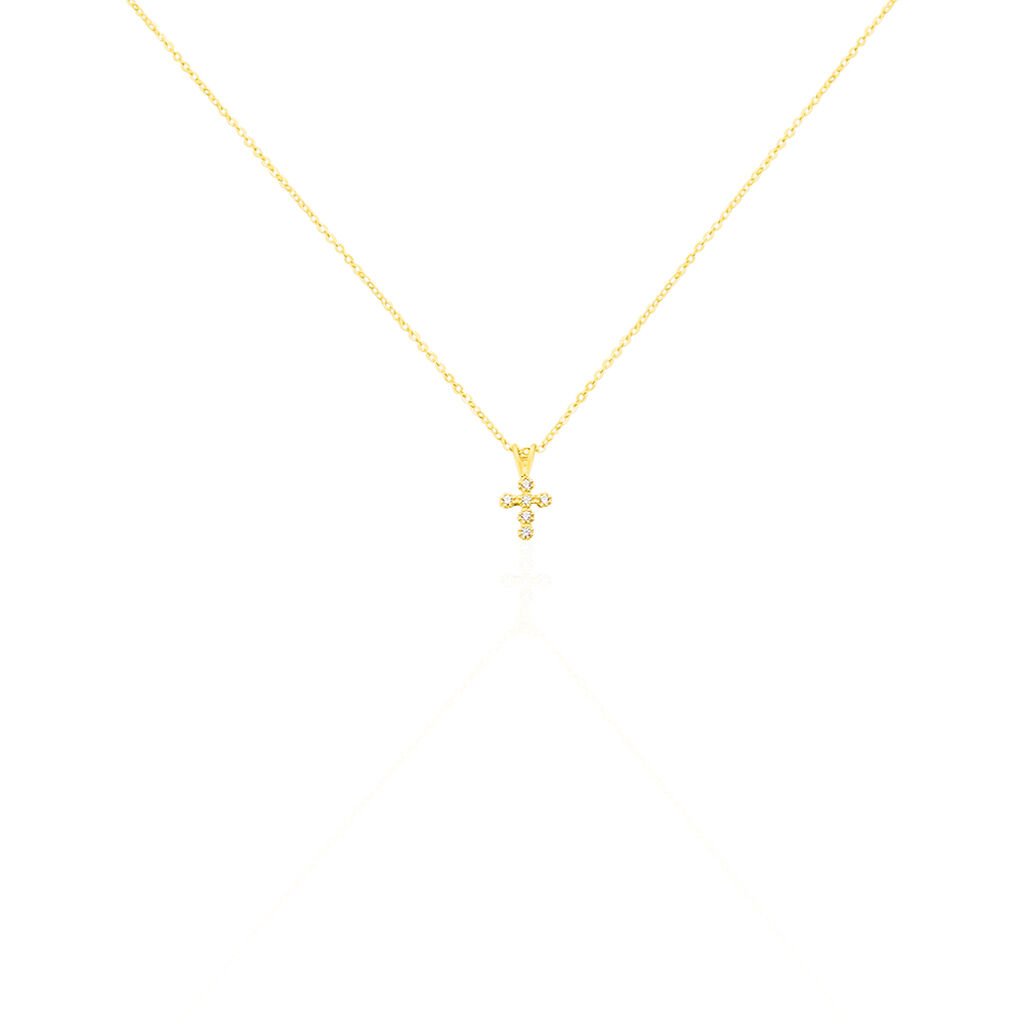 Familie Collier Gold 375 Zirkonia Religiöses Kreuz Enke, Collier mit Stein