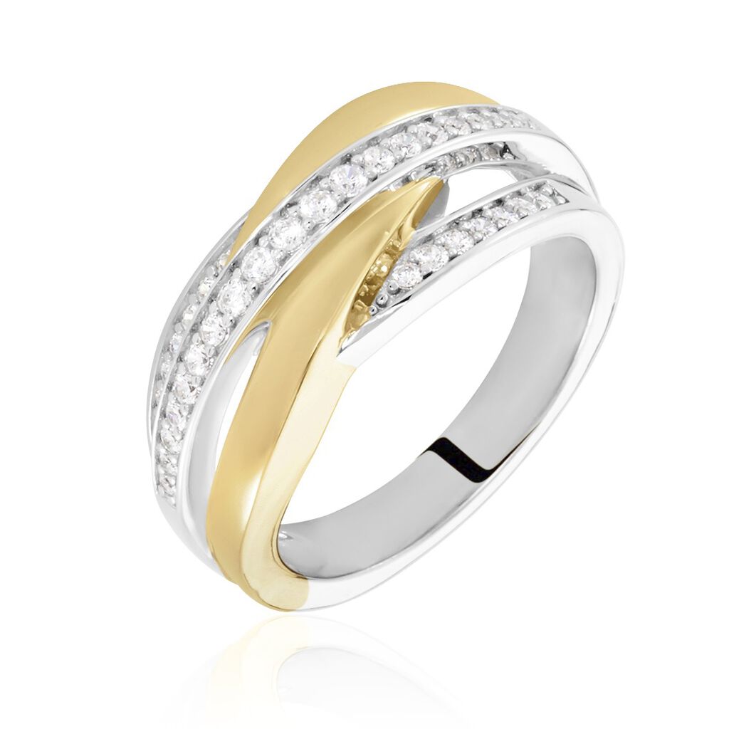 🦚 Damen Ring Silber 925 Bicolor Vergoldet Zirkonia gekreuzt Monica, Ring mit Stein
