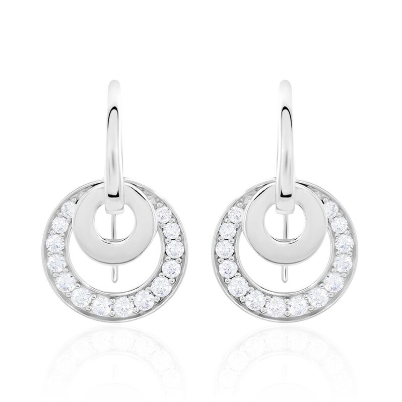 BE ROUND Damen Ohrringe Lang Silber 925 Zirkonia Wei&szlig; Doppelkreis B 14 mm - Ohrh&auml;nger Damen | OROVIVO