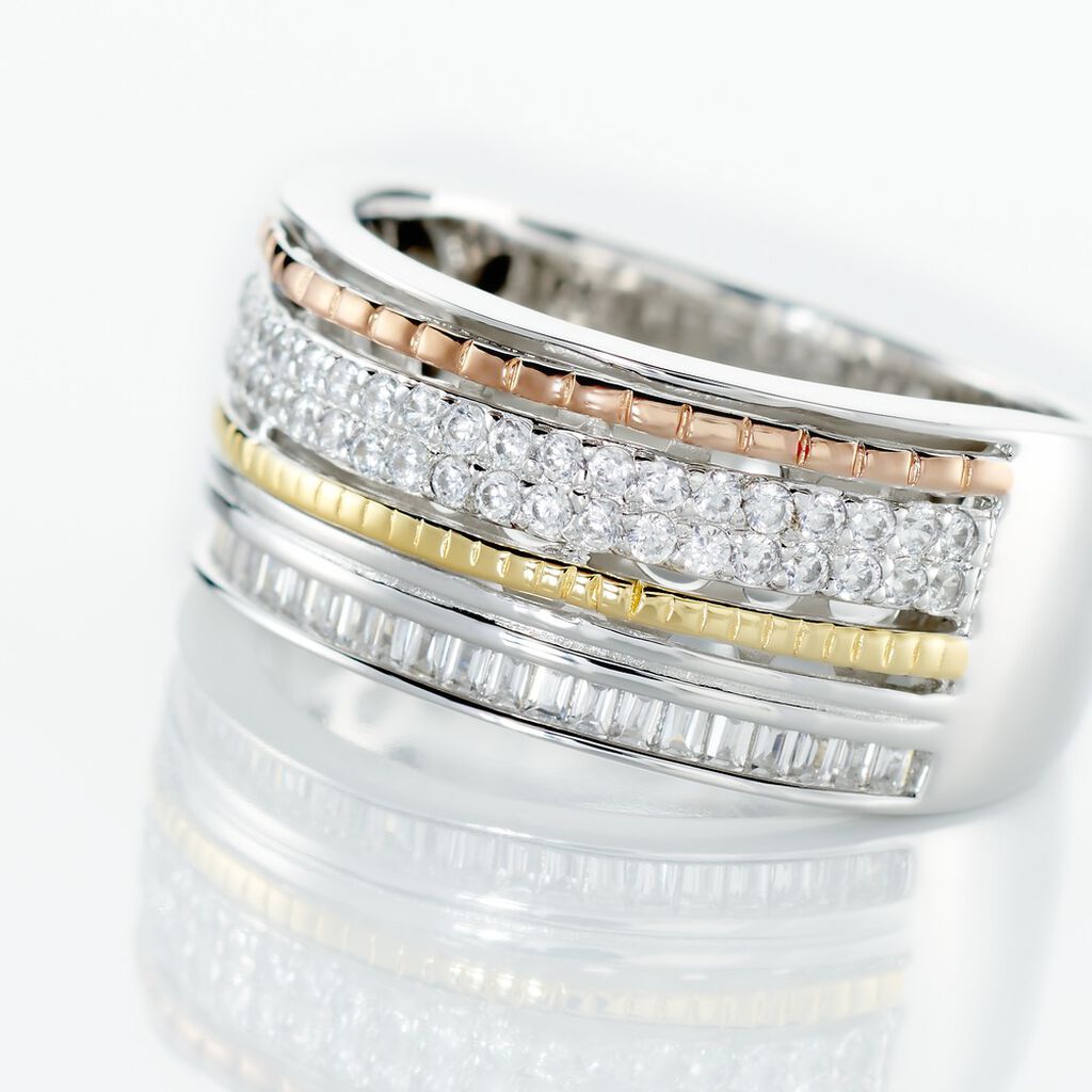 Damen Ring Silber Tricolor 925 Zirkonia Wei&szlig; 1,31 ct