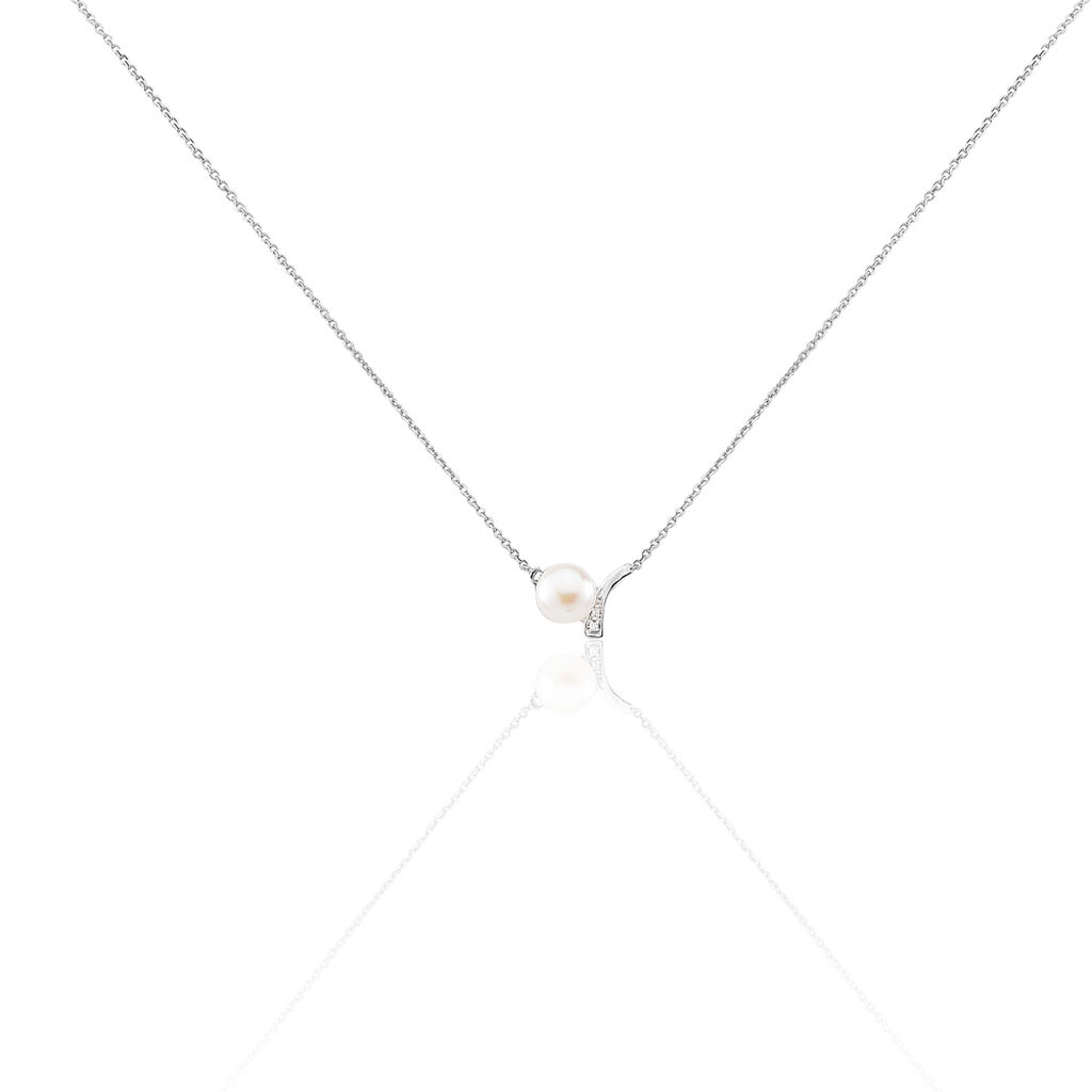 Collier Walida Or Blanc Perle De Culture Et Diamant - Spannringe Damen | OROVIVO