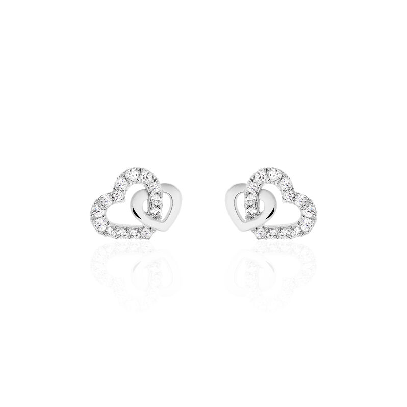 NEDELINA Damen Ohrstecker Silber 925 Zirkonia Wei&szlig; Doppelherz - Ohrstecker Damen | OROVIVO
