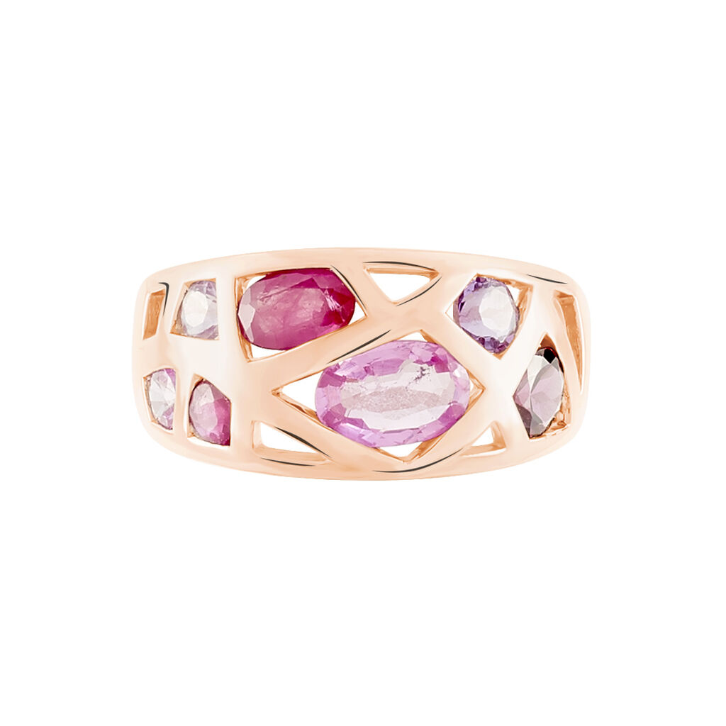 Bague Mosaique Or Rose Amethyste Et Rhodolite Et Saphir - Spannringe Damen | OROVIVO