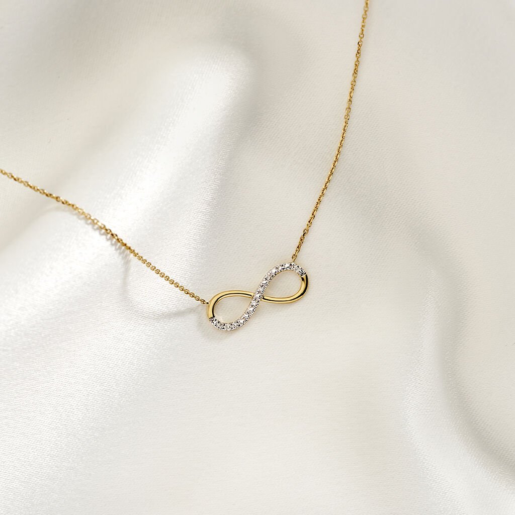 Damen Collier Gold Bicolor Gelb/Silber 375 Diamant 0,03ct Infinity Nuovo - Halsketten Damen | OROVIVO
