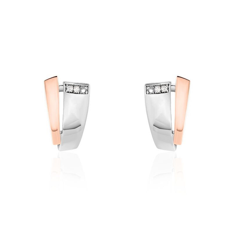 GINNA Damen Creolen Silber Bicolor Silber/Ros&eacute;gold 925 Zirkonia Wei&szlig; - Creolen Damen | OROVIVO