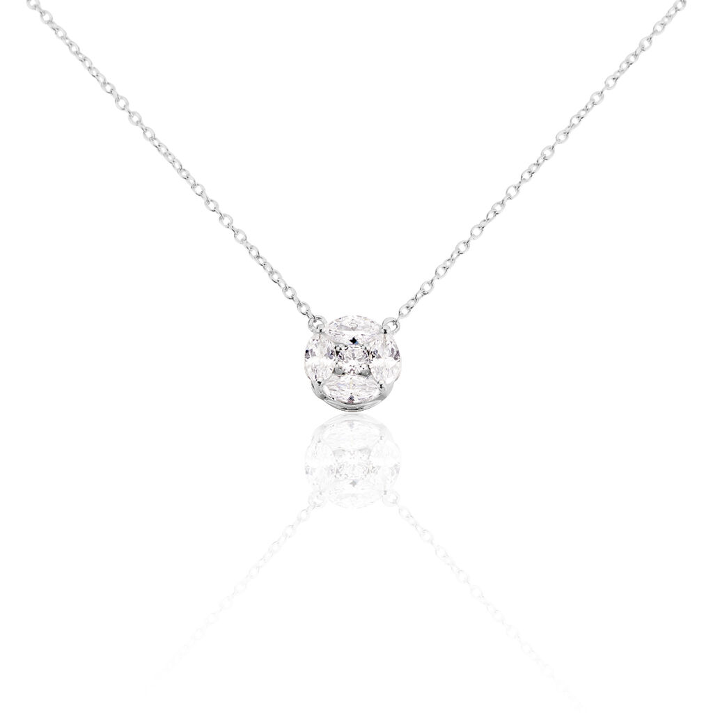 WOW Damen Collier Silber 925 Zirkonia Weiß 1,700 ct, Collier mit Stein