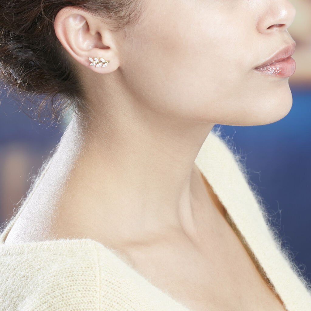 Boucles D'oreilles Or Jaune Audrica Feuilles Oxyde - Spannringe Damen | OROVIVO
