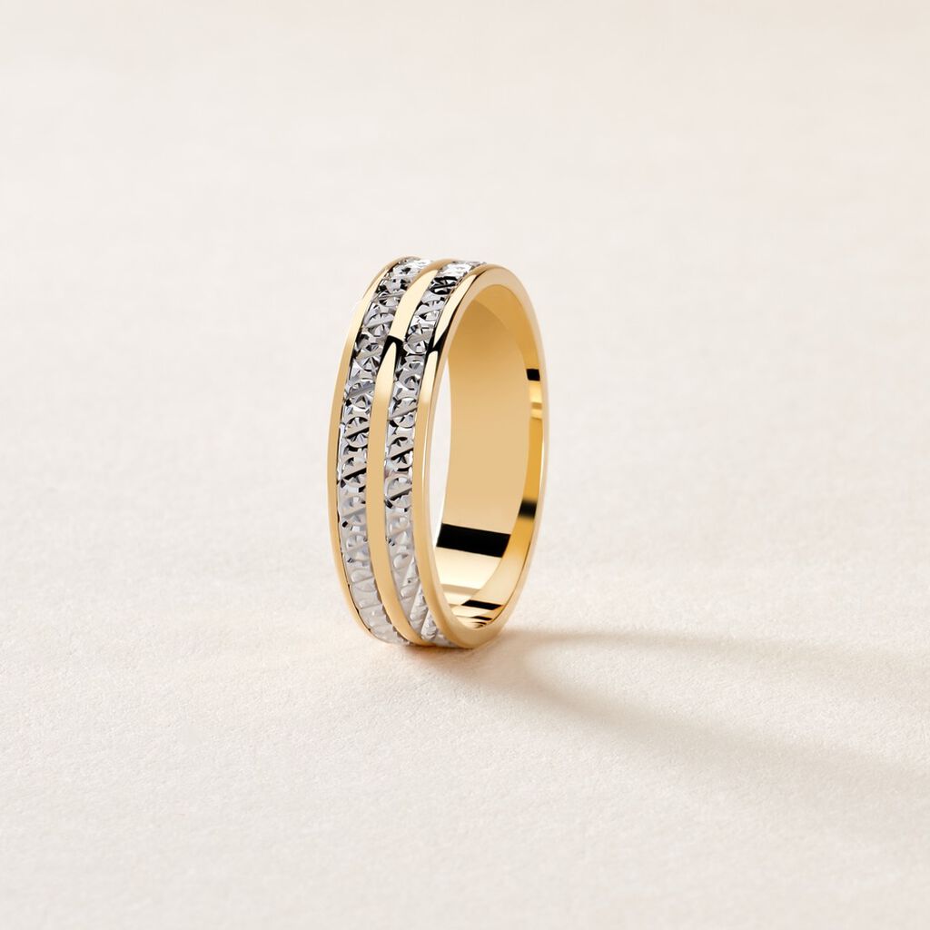 Alliance Clarisse 2 Rangs Diamantes Ruban Plat Or Bicolore - Spannringe Damen | OROVIVO