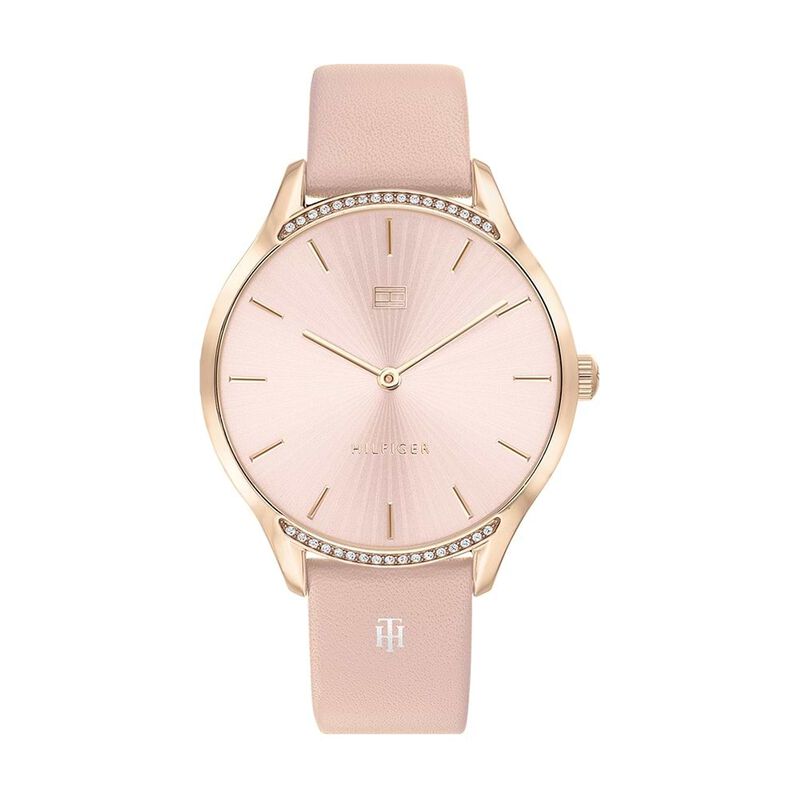 Orologio multifunzione Gray cinturino in pelle rosa e cassa acciaio rosa - Spannringe Damen | OROVIVO