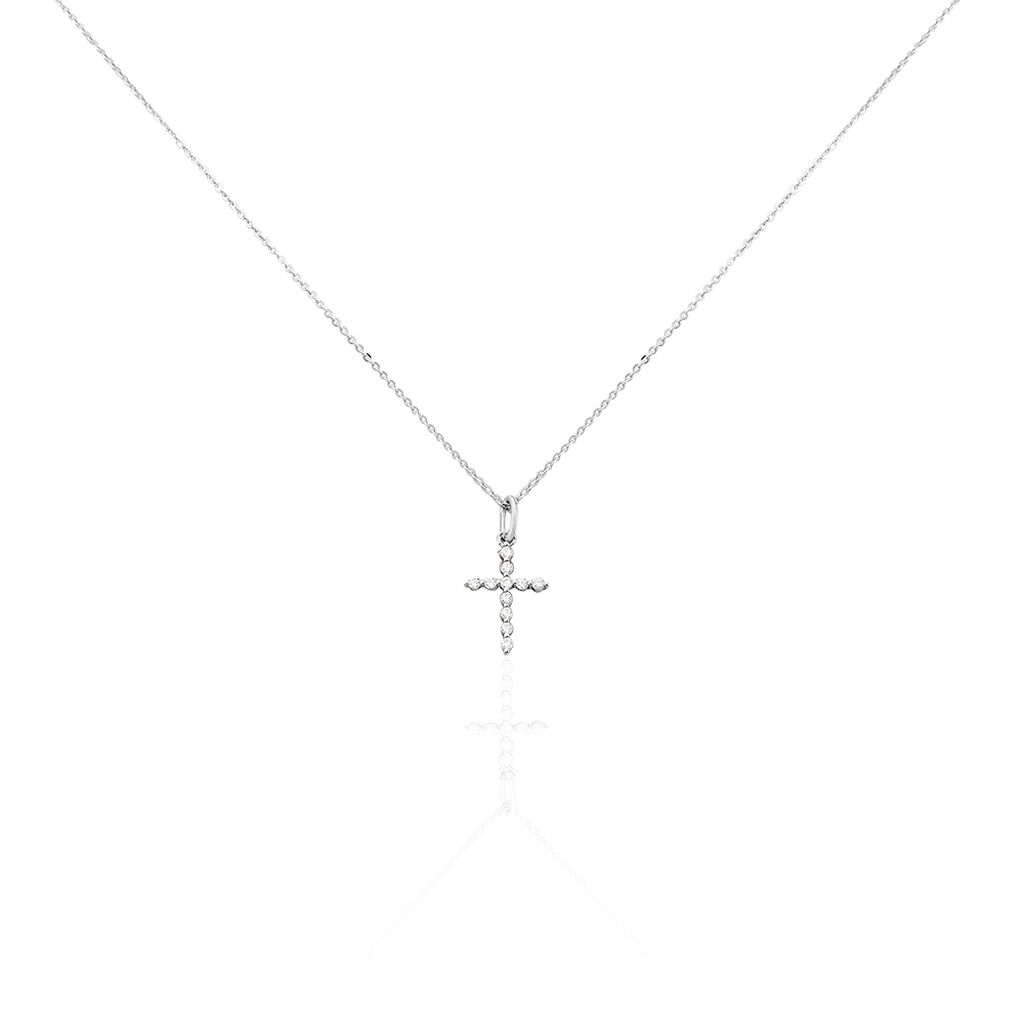 NORINE 01 Damen Collier Silber 925 Zirkonia Wei&szlig; Religi&ouml;ses Kreuz
