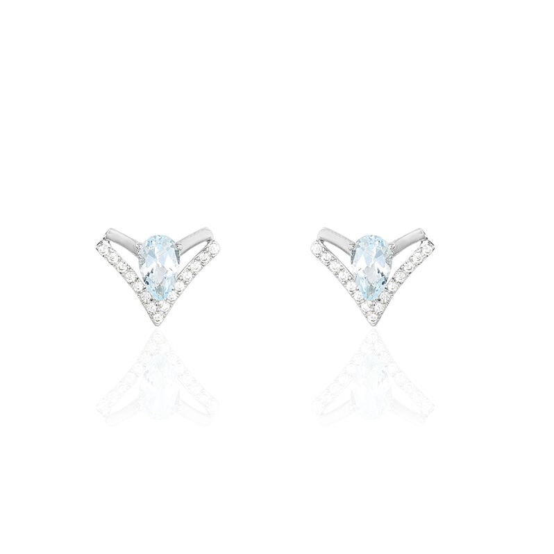 Boucles D'oreilles Puces Or Blanc Topaze Et Oxyde De Zirconium - Spannringe Damen | OROVIVO
