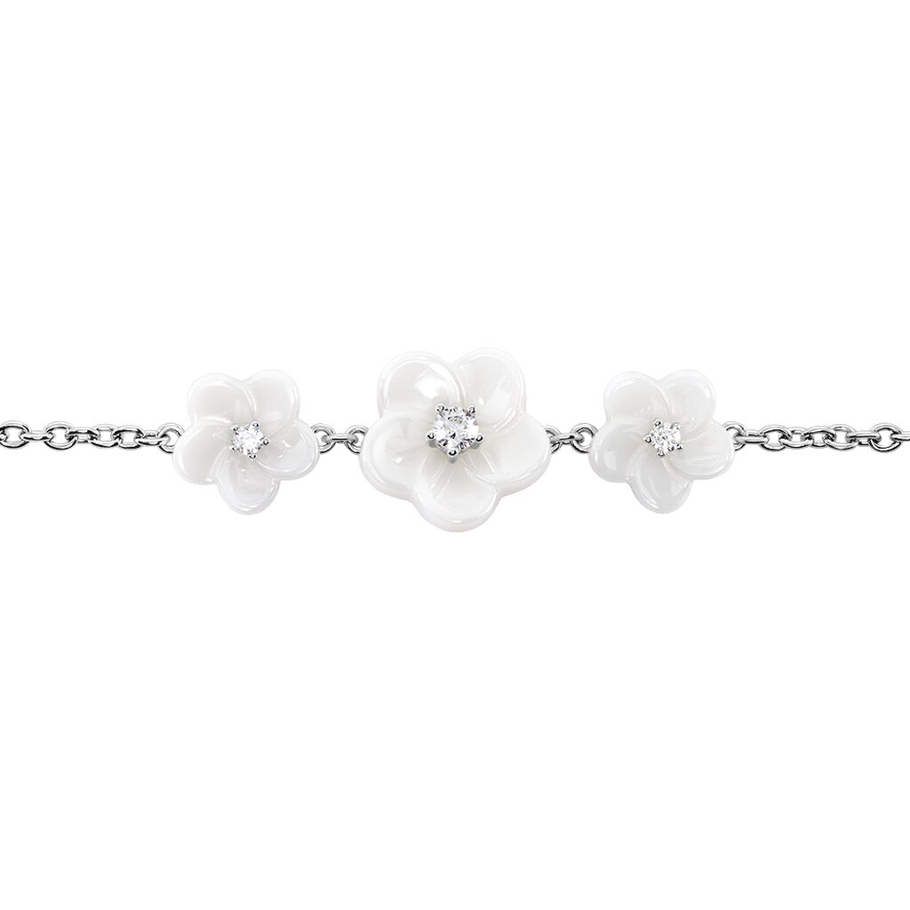 Bracelet Argent Rhodie Harione 3 Fleurs Ceramique - Spannringe Damen | OROVIVO