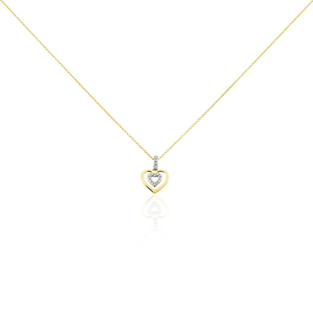 🦚 Damen Collier Gold 375 Diamant 0,07ct Herz Herz In Herz 0,95mm, Collier mit Stein