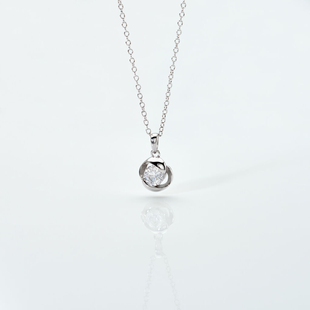 LUCY Damen Collier Silber 925 Zirkonia Wei&szlig; 0,87 ct Blume