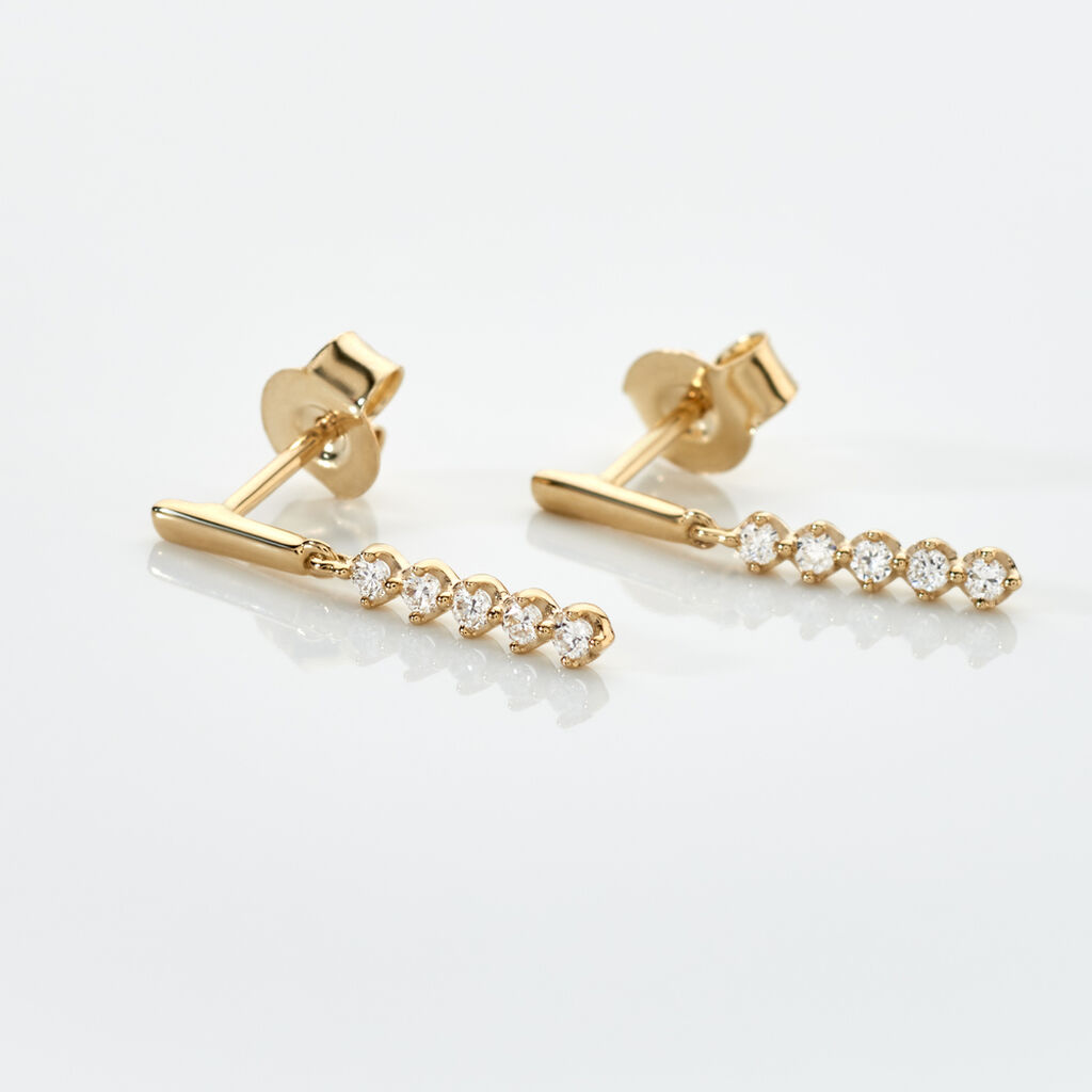 ZYLA Damen Ohrringe Lang Gold 375 (9 Karat) Synthetischer Diamant Wei&szlig; 0,13 ct