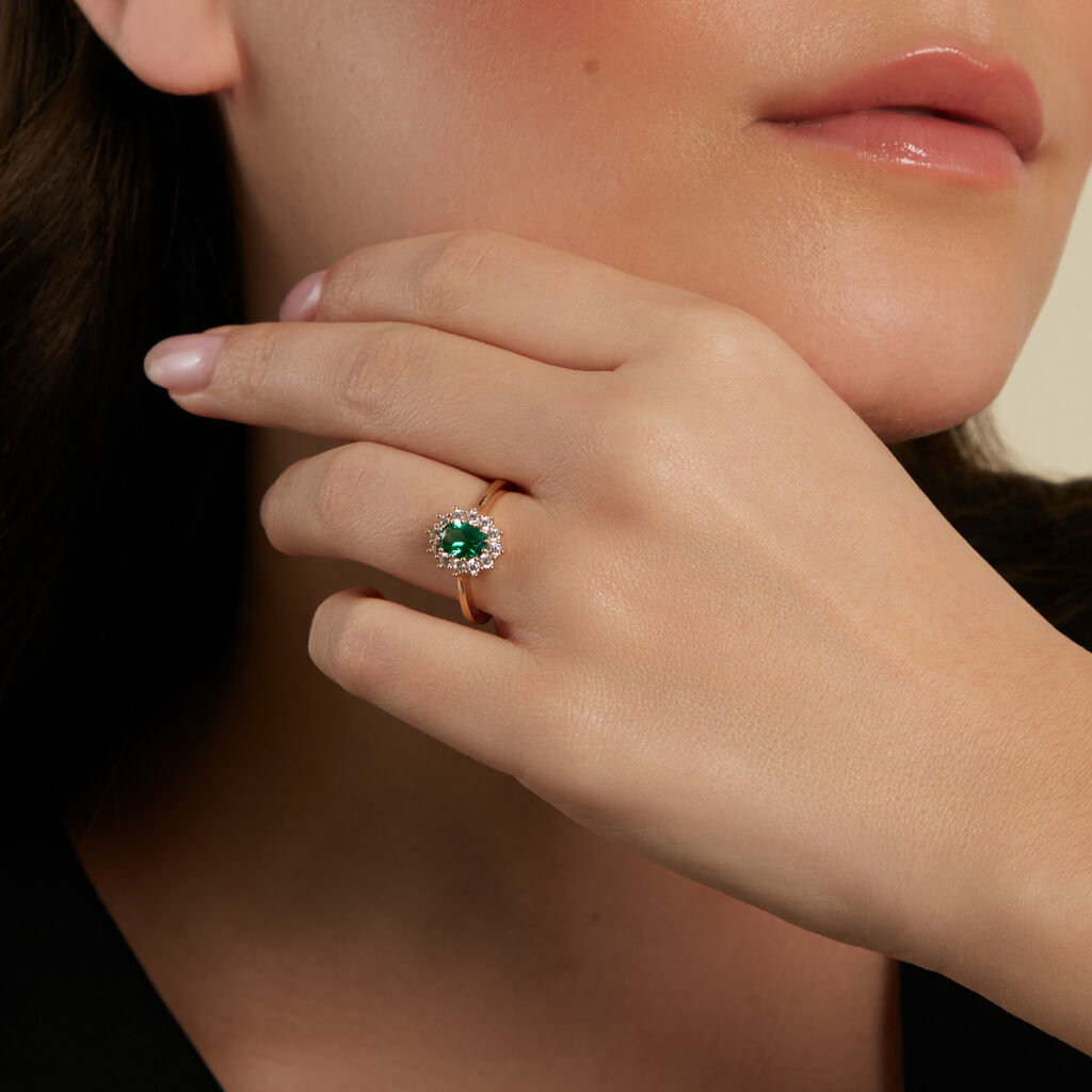 LACEY Damen Ring Vergoldet 750 Zirkonia Gr&uuml;n Oval