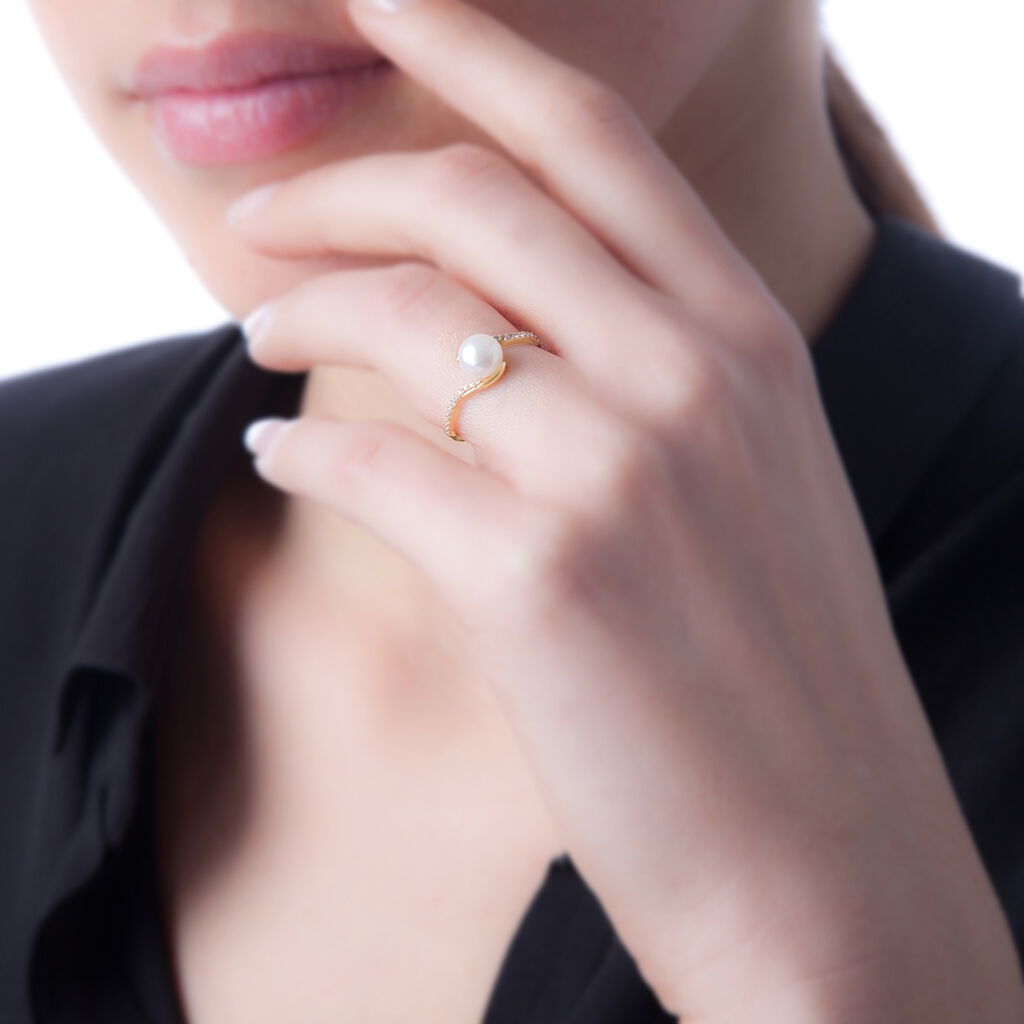 Bague Anais Or Jaune Perle De Culture Et Oxyde De Zirconium - Spannringe Damen | OROVIVO