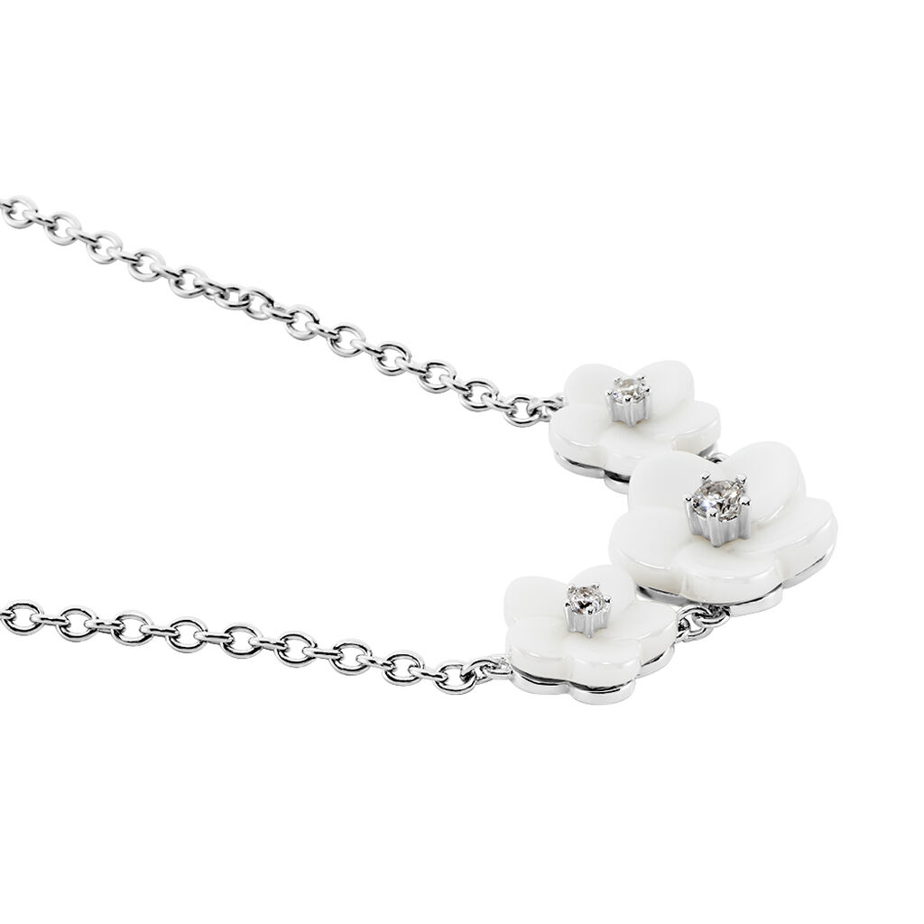 Collier Argent Rhodie Harione 3 Fleurs Ceramique - Spannringe Damen | OROVIVO
