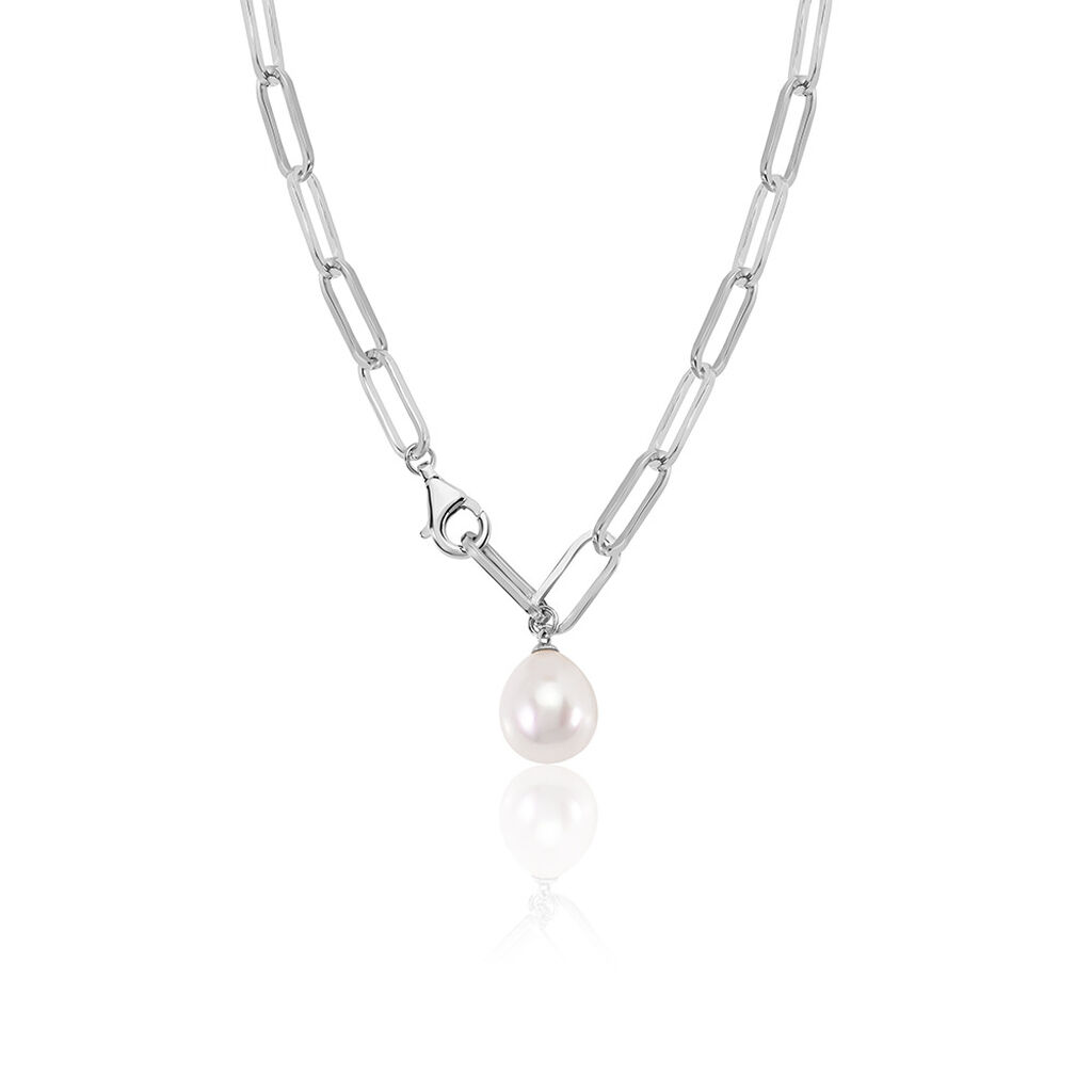 🦚 Tayla Damen Collier Silber 925 Zuchtperle Weiß 1,2 ct B 5,2 mm, Collier mit Stein