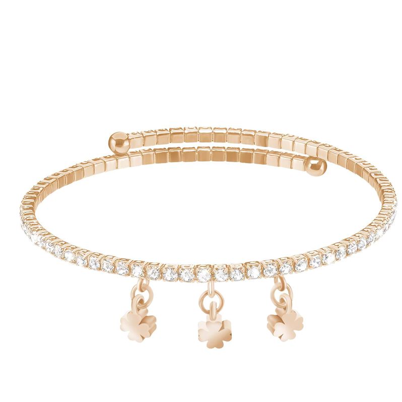 Bracciale charm quadrifogli in metallo rodiato e cristalli - Spannringe Damen | OROVIVO