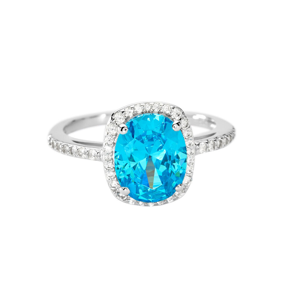 SKYLAR Damen Ring Silber 925 Zirkonia Blau 3,29 ct Rechteckig, Ring mit Stein
