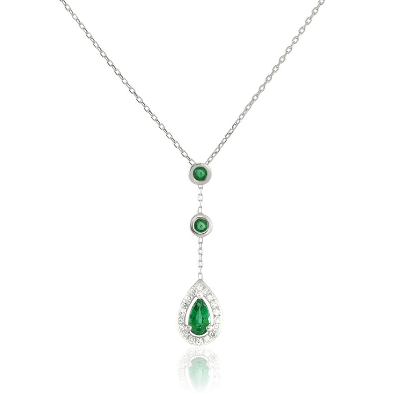 Collier Melysse Or Blanc Emeraude Et Diamant - Spannringe Damen | OROVIVO