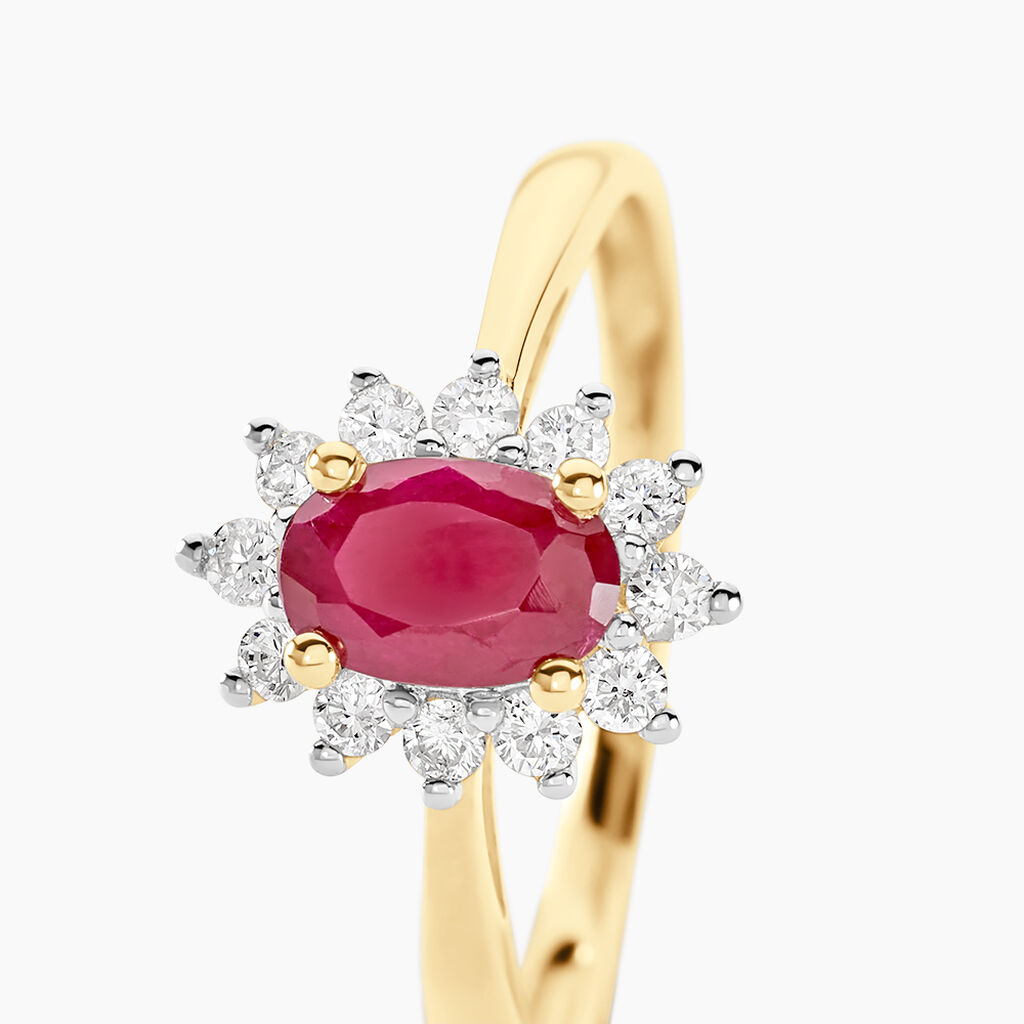 Bague Or Jaune Rubis Diamants - Spannringe Damen | OROVIVO