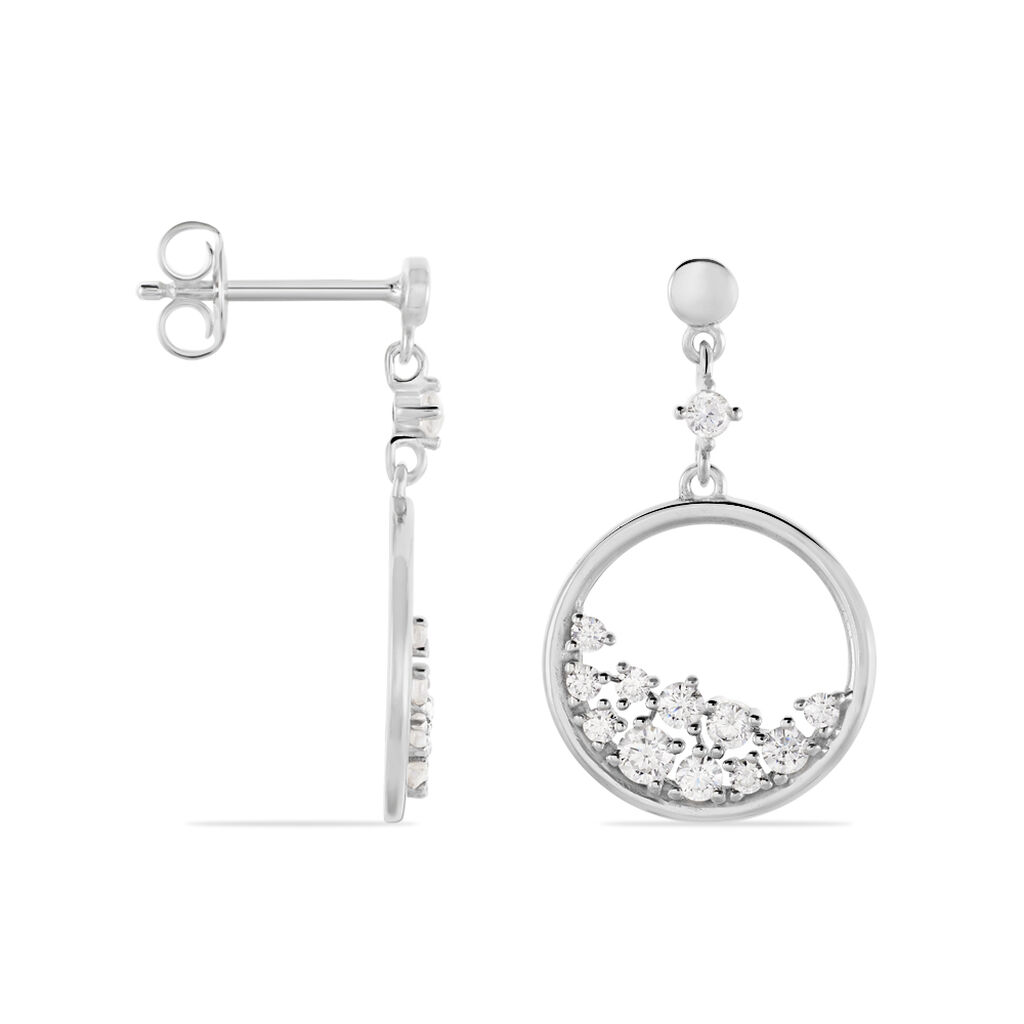 BECCA 02 Damen Ohrringe Lang Silber 925 Zirkonia Wei&szlig; Kreis