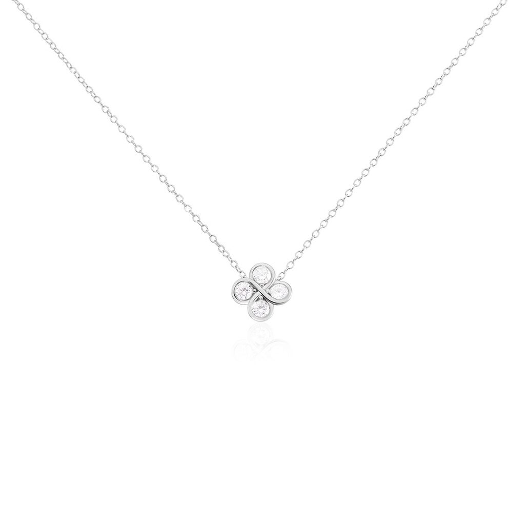 KAIYA Damen Collier Silber 925 Zirkonia Weiß 0,7 ct Talisman Kleeblatt, Collier mit Stein