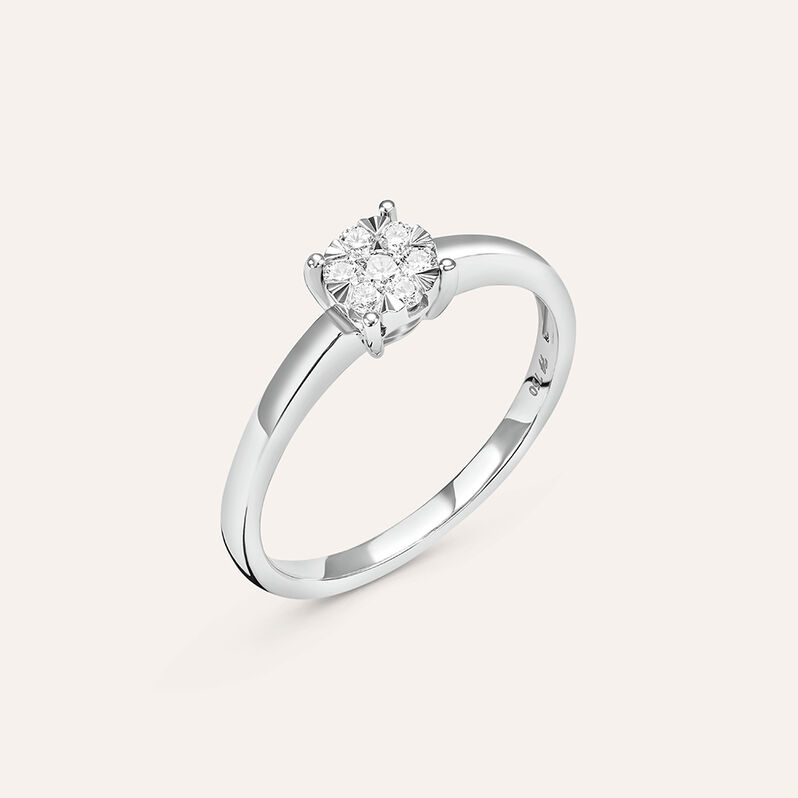 Anello Solitario Petali Oro Bianco Diamante - Spannringe Damen | OROVIVO